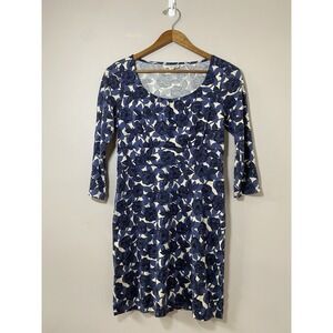 Boden Floral Dress Womens Size‎ 6 Blue Rose Jersey Knit 3/4 Sleeve Shift Stretch
